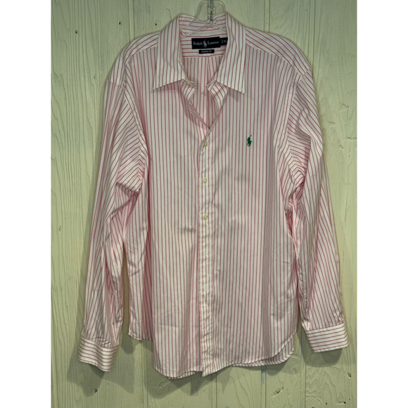 Men's Ralph Lauren Classic Fit Striped Button Down Shirt XL Pink White - Picture 1 of 9